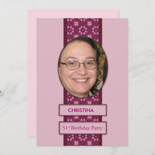 51e Birthday Party Invitation Afbeelding and Name Kaart (Voorkant / Achterkant)