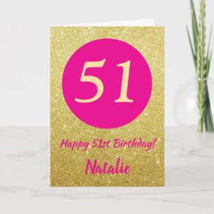 51e Happy Birthday Hot Pink en Gold Glitter Kaart