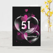 51e Jubileum hartbellen op zwart Kaart (Gele Bloem)