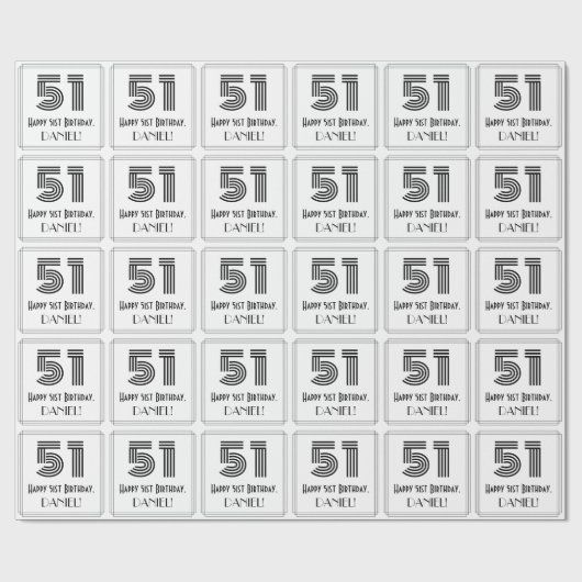 51e verjaardag: Art Deco geïnspireerde stijl "51"  Cadeaupapier (Vlak)