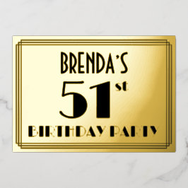 51e verjaardag — Art Deco look "51" + Naam Folie Uitnodiging