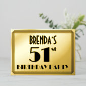 51e verjaardag — Art Deco look "51" + Naam Folie Uitnodiging (Staand Voorkant)