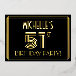 51e verjaardag — Art Deco Style "51" + Naam Folie Uitnodiging