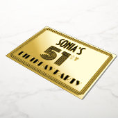 51e verjaardag — Art Deco Style "51" & naam Folie Uitnodiging (Gedraaid)