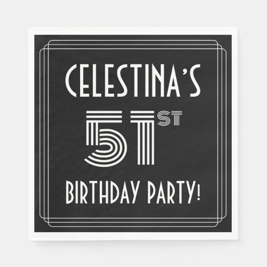 51e verjaardag: Art Deco Style + aangepaste naam Servet (Voorkant)