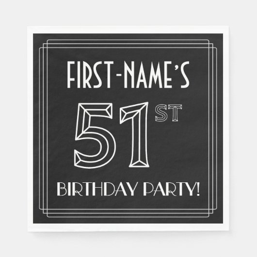 51e verjaardag: Art Deco Style + aangepaste naam Servet (Voorkant)
