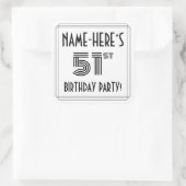 51e verjaardag: Art Deco Style + aangepaste naam Vierkante Sticker (Tas)