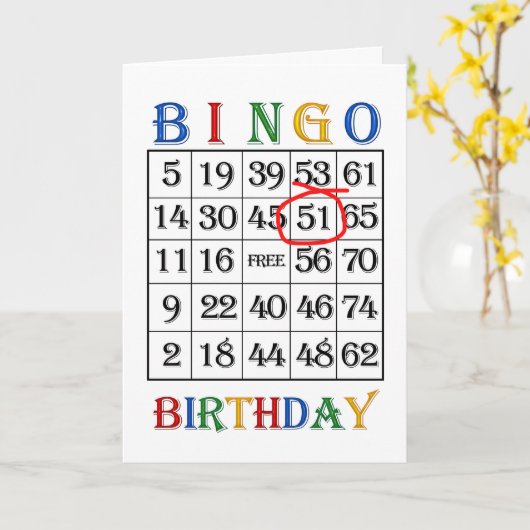 51e verjaardag Bingo kaart (Gele Bloem)