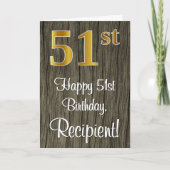 51e verjaardag: Elegant Faux Gold Look #, Faux Woo Kaart (Voorkant)