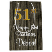 51e verjaardag: Elegant Faux Gold Look #, Faux Woo Medium Cadeauzakje (Voorkant)