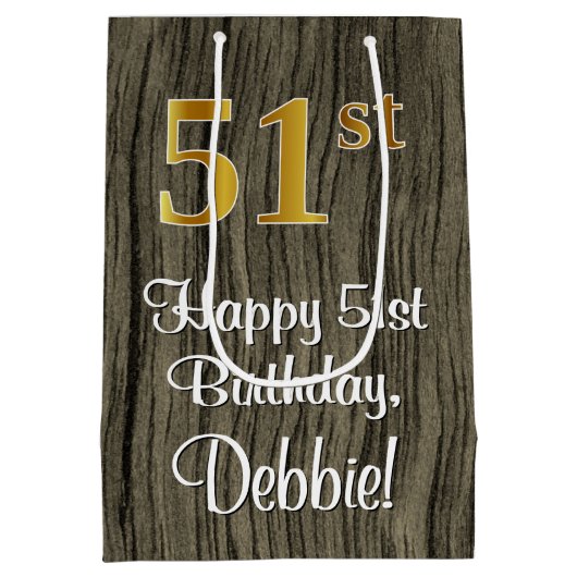 51e verjaardag: Elegant Faux Gold Look #, Faux Woo Medium Cadeauzakje (Achterkant)