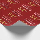 51e verjaardag: Elegant, rood, faux goud look Cadeaupapier (Hoek)