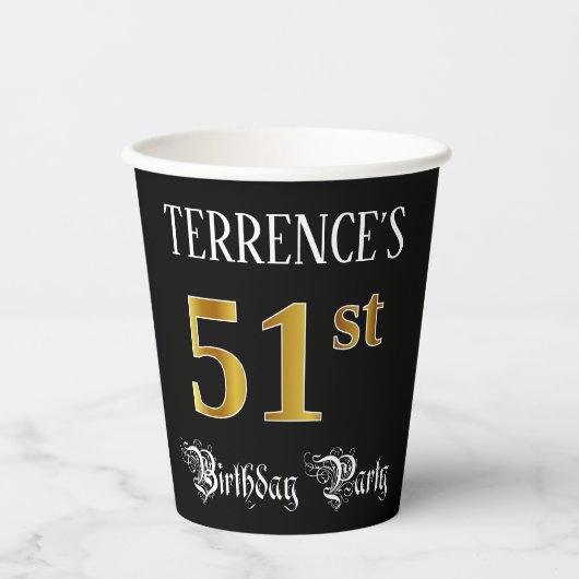 51e verjaardag — Fancy script, Faux Gold look Papieren Bekers (Voorkant)