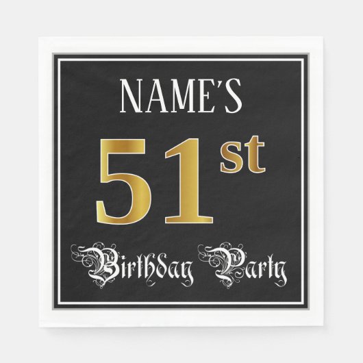 51e verjaardag — Fancy script, Faux Gold look Servet (Voorkant)