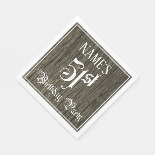 51e verjaardag — Fancy script, Faux Wood Kijk Servet (Hoek)