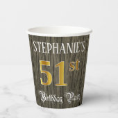 51e verjaardag — Faux Gold & Faux Wood Papieren Bekers (Achterkant)