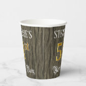51e verjaardag — Faux Gold & Faux Wood Papieren Bekers (Rechts)