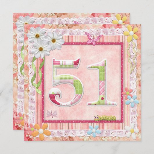 51e verjaardag feest scrapbooking stijl kaart (Voorkant / Achterkant)