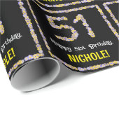 51e verjaardag: Floral Flowers Number, Custom Name Cadeaupapier (Rol Hoek)