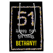 51e verjaardag: Floral Flowers Number, Custom Name Medium Cadeauzakje (Achterkant)