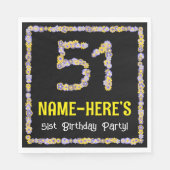 51e verjaardag: Floral Flowers Number, Custom Name Servet (Voorkant)