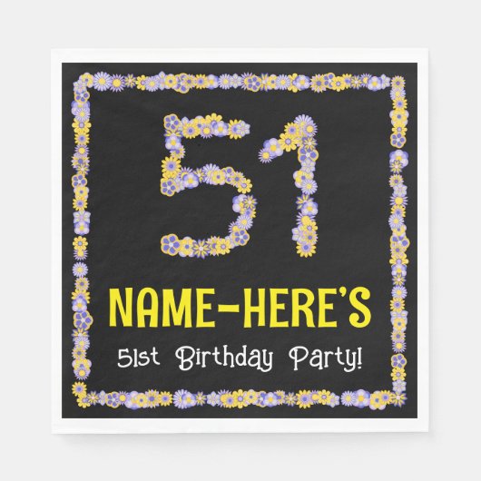 51e verjaardag: Floral Flowers Number, Custom Name Servet (Voorkant)