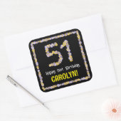 51e verjaardag: Floral Flowers Number, Custom Name Vierkante Sticker (Envelop)