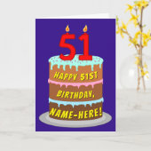 51e verjaardag: Fun Cake and Candles + Custom Name Kaart (Gele Bloem)