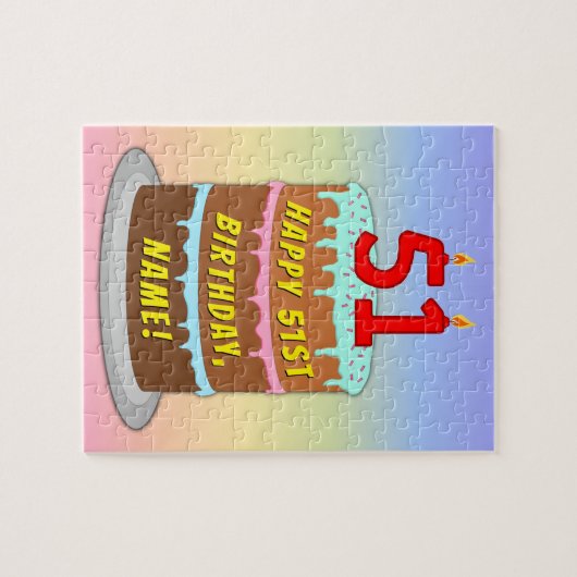 51e verjaardag: Fun Cake and Candles + Custom Name Legpuzzel (Horizontaal)