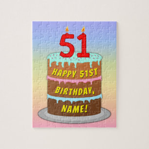 51e verjaardag: Fun Cake and Candles + Custom Name Legpuzzel