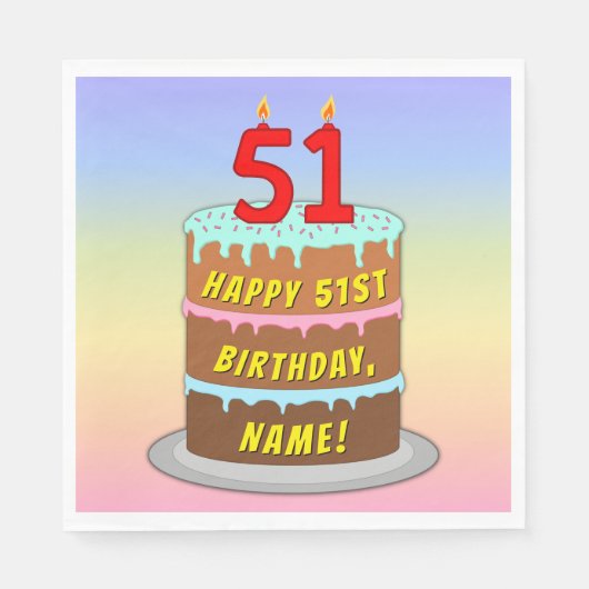 51e verjaardag: Fun Cake and Candles + Custom Name Servet (Voorkant)