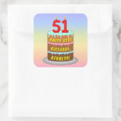 51e verjaardag: Fun Cake and Candles + Custom Name Vierkante Sticker (Tas)