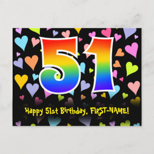 51e verjaardag: Fun Hearts-patroon, Regenboog 51 Briefkaart