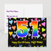 51e verjaardag: Fun Hearts-patroon, Regenboog 51 Briefkaart (Voorkant / Achterkant)