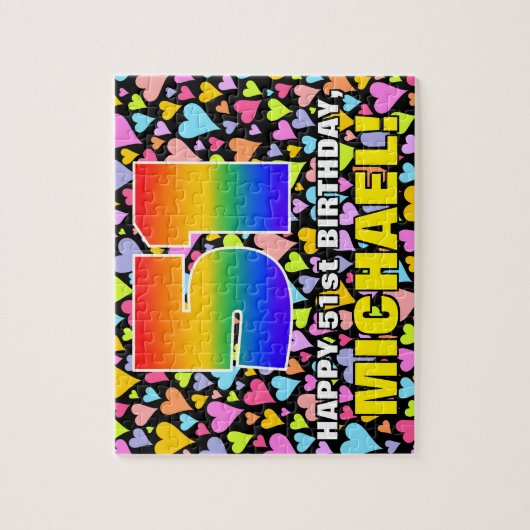 51e verjaardag — Fun, liefhebbende hartvormen + "5 Legpuzzel (Verticaal)