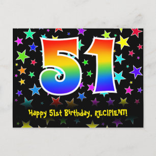 51e verjaardag: Fun sterren patroon, Regenboog 51, Briefkaart