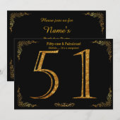 51e verjaardag, Gatsby styl, zwarte gouden glitter Kaart (Voorkant / Achterkant)