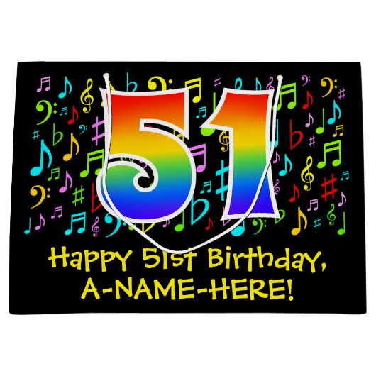51e verjaardag - Kleurrijke muzieksymbolen, Rainbo Groot Cadeauzakje (Voorkant)