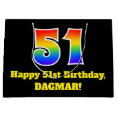 51e verjaardag ~ Leuk, Kleurrijk, Levendig, Regenb Groot Cadeauzakje (Voorkant)