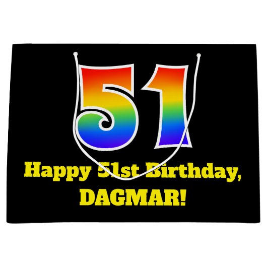51e verjaardag ~ Leuk, Kleurrijk, Levendig, Regenb Groot Cadeauzakje (Voorkant)