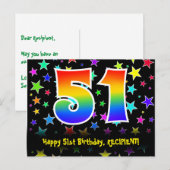 51e verjaardag: leuk sterrenpatroon, regenboog 51, briefkaart (Voorkant / Achterkant)