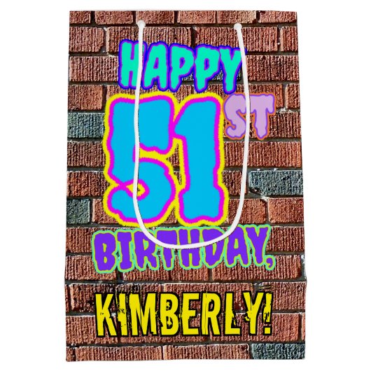 51e verjaardag: Leuk, Urban Graffiti geïnspireerd  Medium Cadeauzakje (Achterkant)