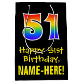 51e verjaardag: Leuk, Vet, Kleurrijk, Regenboog "5 Medium Cadeauzakje (Voorkant)