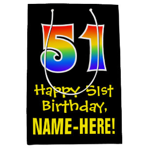 51e verjaardag: Leuk, Vet, Kleurrijk, Regenboog "5 Medium Cadeauzakje