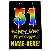 51e verjaardag: Leuk, Vet, Kleurrijk, Regenboog "5 Medium Cadeauzakje (Achterkant)