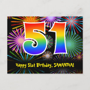 51e verjaardag – leuk vuurwerkpatroon + regenboog briefkaart