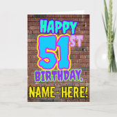 51e verjaardag - Leuke, door graffiti geïnspireerd Kaart (Voorkant)