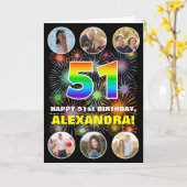 51e verjaardag: Leuke regenboog #, aangepaste naam Kaart (Gele Bloem)