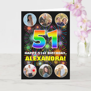 51e verjaardag: Leuke regenboog #, aangepaste naam Kaart