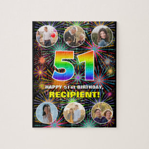 51e verjaardag: Leuke regenboog #, aangepaste naam Legpuzzel